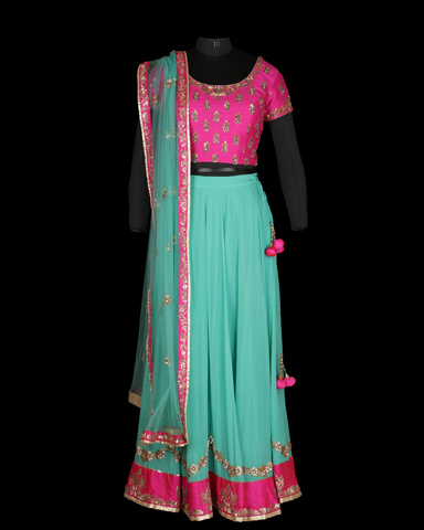 Lehenga Jade green /Pink 