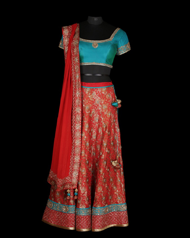Lehenga Red/Teal green 